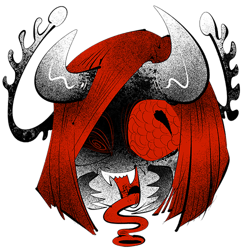 thumbnail icon of a girl with red hair, horns, antennae, and various other insect parts on her face